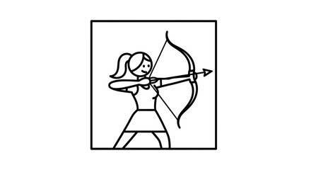 Obraz premium Woman Archer Aiming Bow and Arrow, Stick Figure Style