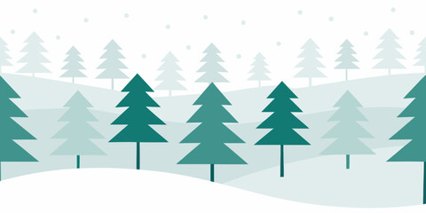 Pine tree pattern with snowy landscape on a white background © Lovely