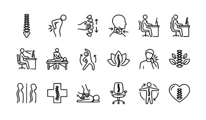 Fototapeta premium Modern chiropractic and spine care outline icon pack vector illustration
