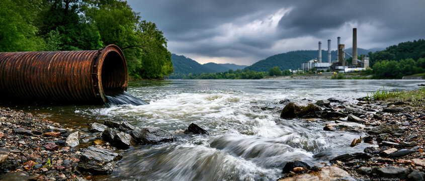Industrial Wastewater Pollution Flowing into River AI Generative