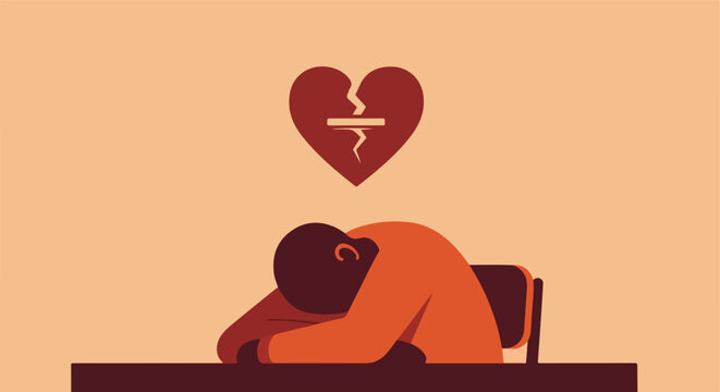 Sad Heartbroken Man. Vector Illustration. Flat Style. Minimalist Texture. Emotional Concept.
