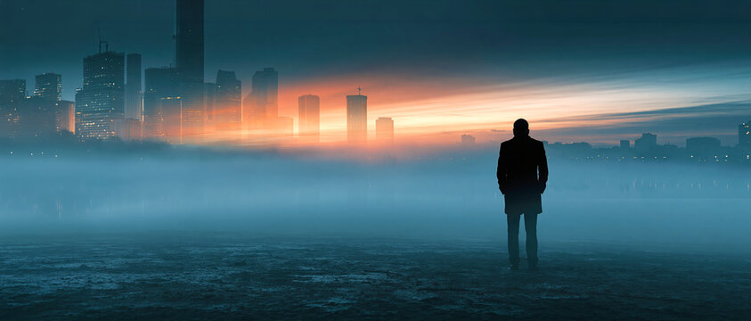 Solitary Business Figure at Dawn &ndash; Generative AI &ndash; no real persons