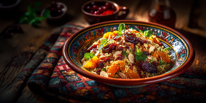 Oriental Couscous with Dates and Oranges &ndash; AI Generative