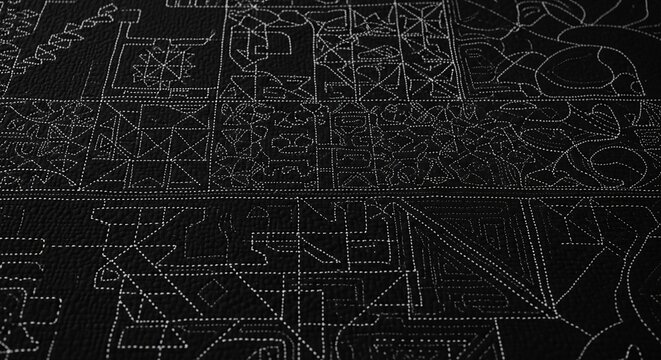 Blueprint, architectural plan, technical drawing, black background