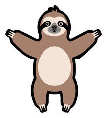 Naklejka premium Three toed sloth jumping in mid-air front view illus.... Generative AI