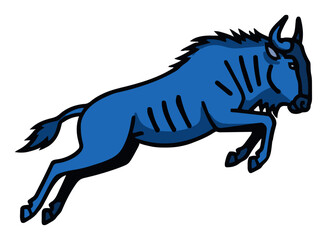 Fototapeta premium Blue wildebeest jumping in mid-air side view illustr.... Generative AI