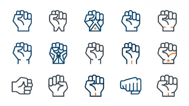 Hand gesture icons set for communication and sign language learning.