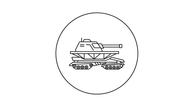 Military Tank Icon, Line Art, Vector Graphic, War Machine Symbol
