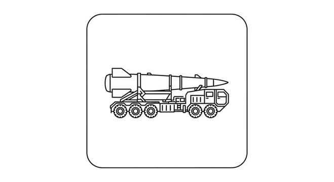 Missile Launcher Truck Icon, Military Vehicle, Strategic Weapon, Outline Graphic