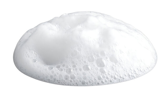 Isolated mound of soft white soap foam with textured bubbles for cleaning and hygiene