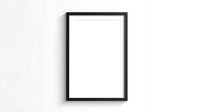 Isolated empty vertical black picture frame with drop shadow for posters or artwork mockups