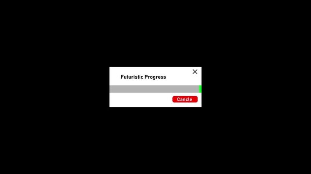 Digital loading progress bar animation with futuristic interface and cancel button status