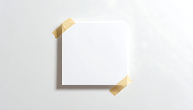 Isolated square paper note attached with adhesive tape, empty memo template for reminders, office stationary, bulletin board message