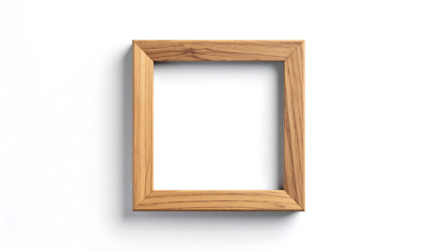 Isolated square wooden picture frame with natural grain texture, vintage rustic border for interior design, photography display, home decor element