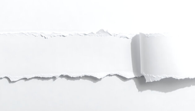 Isolated strip of torn paper with jagged edges and curled corner, parchment texture