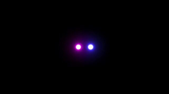 Defocused emergency vehicle lights flashing at night. Red and blue police siren glow pulses softly in darkness. Abstract bokeh strobe animation creates alert atmosphere. Light flare flicking.