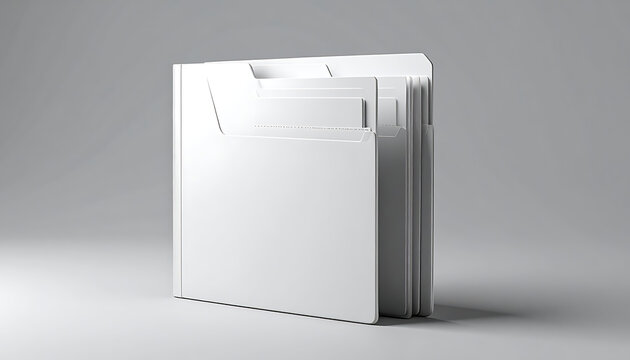 Isolated set of white document folders for filing, organization, administration, record keeping, paperwork, office supplies