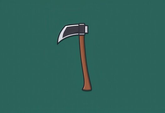 Illustration of a hand axe (hatchet) with a wooden handle on a dark green background