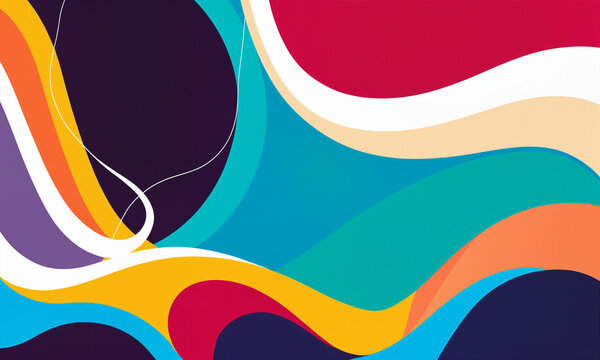 swirling colorful curves with white thin lines purple teal yellow orange abstract vibrant fluid design