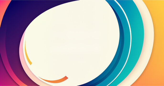 large white circle with surrounding colorful blue teal purple orange layers vibrant abstract curved composition