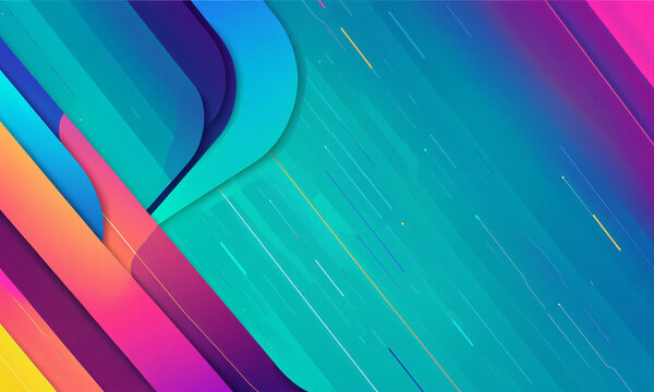 vibrant teal blue purple pink layered flowing curves with dynamic diagonal lines and small accent dots in abstract composition