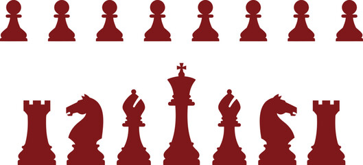 Dark red chess pieces silhouettes arranged  © MDSHAHIN