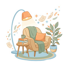 Obraz premium Cozy armchair with green throw blanket.