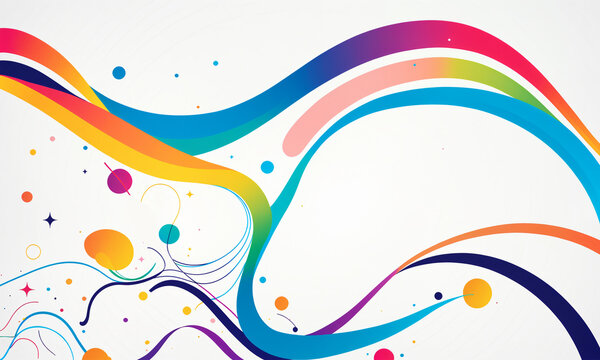 dynamic colorful abstract swirls with rainbow gradients dots and curved lines on white background