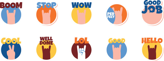 Ten circular with text and hand gestures for celebration and communication © MDSHAHIN
