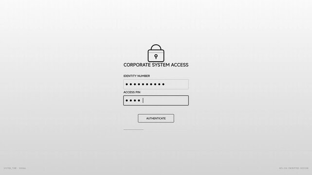 A computer login screen displays a padlock icon and input fields.