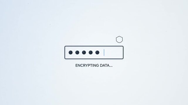 A computer screen displays an encrypting data process on a simple gray background.