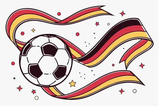 Soccer ball with German flag ribbon in festive celebratory style with bright colors for sports event promotion.