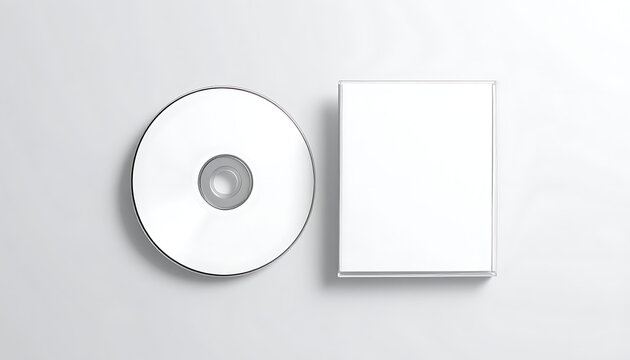 isolated white dvd cd disc with empty square case for software or music branding mockup