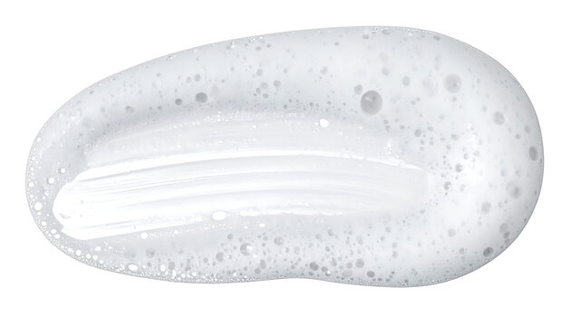 Isolated white foamy bubble smudge, skincare product smear, cleaning lather texture
