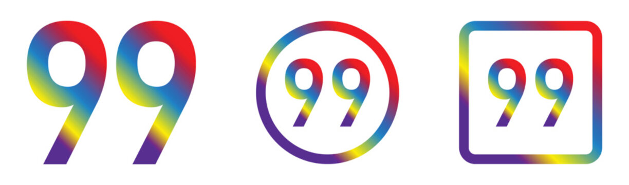Vibrant Rainbow Gradient Number 99 Number Ninety Nine Icon Encased in Geometric Shapes Pack Vector Illustration