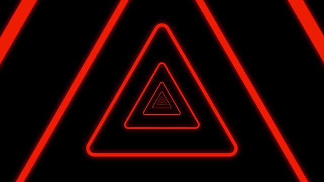 Neon red triangles tunnel seamless loop motion graphics video , Futuristic red neon triangle tunnel with glowing light, Abstract digital motion and sci-fi energy concept.