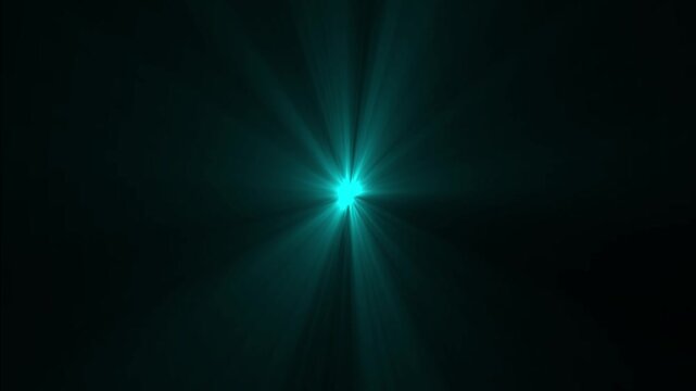 Radiant teal light rays emanating from a central point in darkness creating a mystical ethereal , Abstract teal light beam shining through , Ethereal glow and divine cosmic energy concept.