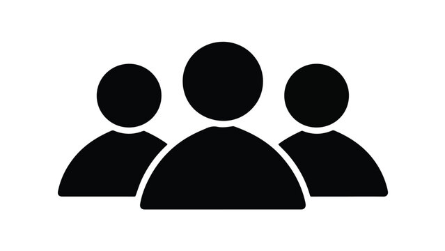 Group of Three People Silhouettes in Black on White Background.