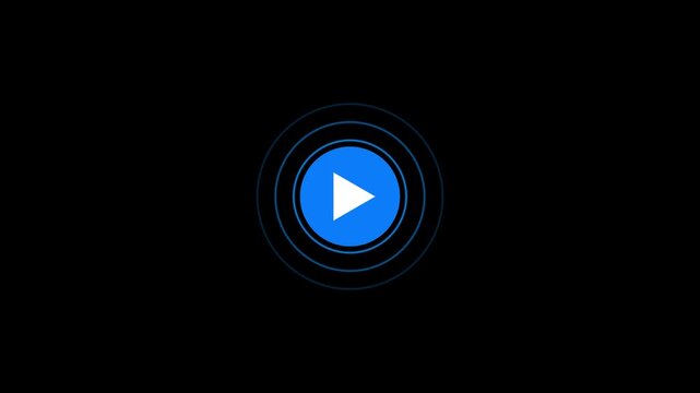 Play button icon animation for media control action. Video playback symbol with circular signal and start control. Media player notification icon for digital device interface. Play button, media