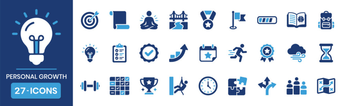 Personal Growth Challenge Pictogram Style Icon Set