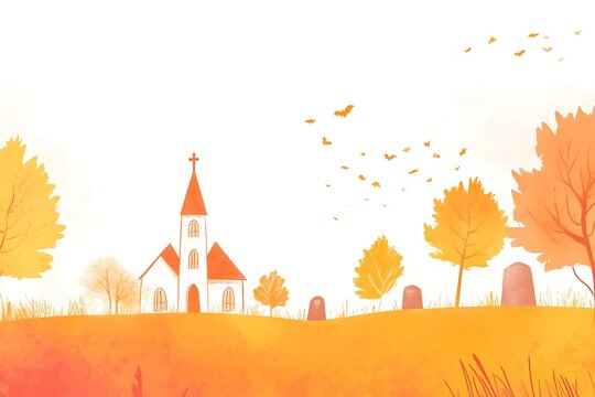 Serene autumn church landscape