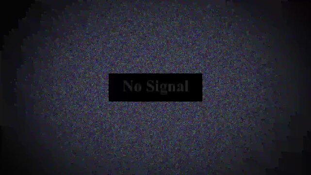 Analog glitch and noise distort digital data , Retro channels display empty or corrupted visuals, No signal static screen glitch effect with black text overlay for broadcast failure or technical