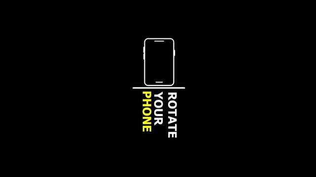 Rotate phone screen instruction icon with arrow animation. Mobile device rotation indicator shows portrait to landscape orientation. Smart phone rotate symbol fits vertical video and app layouts.
