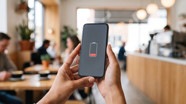 Battery Running Low on Mobile Phone Held by User Indoors