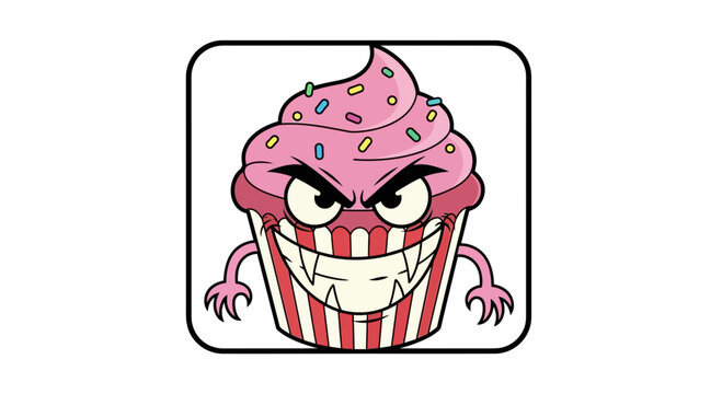 Scary Cupcake Character with Evil Grin and Sprinkles - Halloween Treat