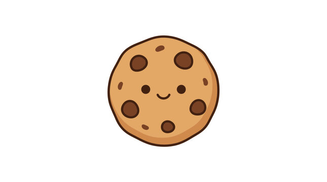Cute Chocolate Chip Cookie Character with Happy Face - Kawaii Style