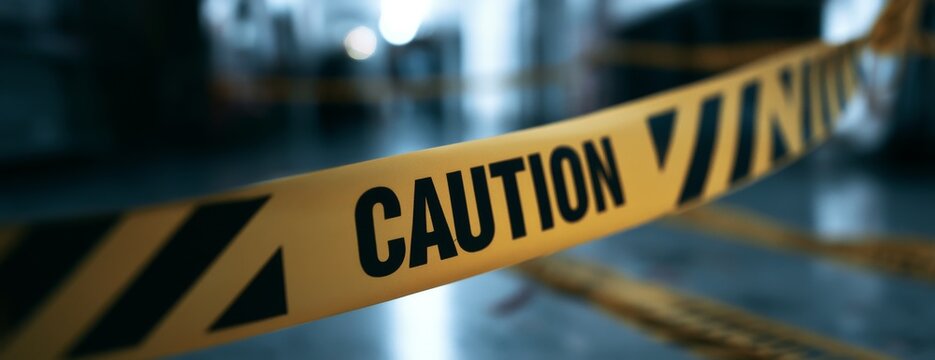 Caution tape marking off a crime scene in urban environment  