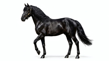 Fototapeta premium Majestic Black Stallion Horse Standing Isolated On White Background Horse