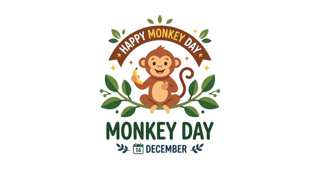 Cartoon monkey celebrating happy day.