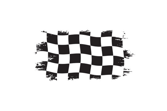 Distressed checkered racing flag vector graphic with rough brush stroke edge effects